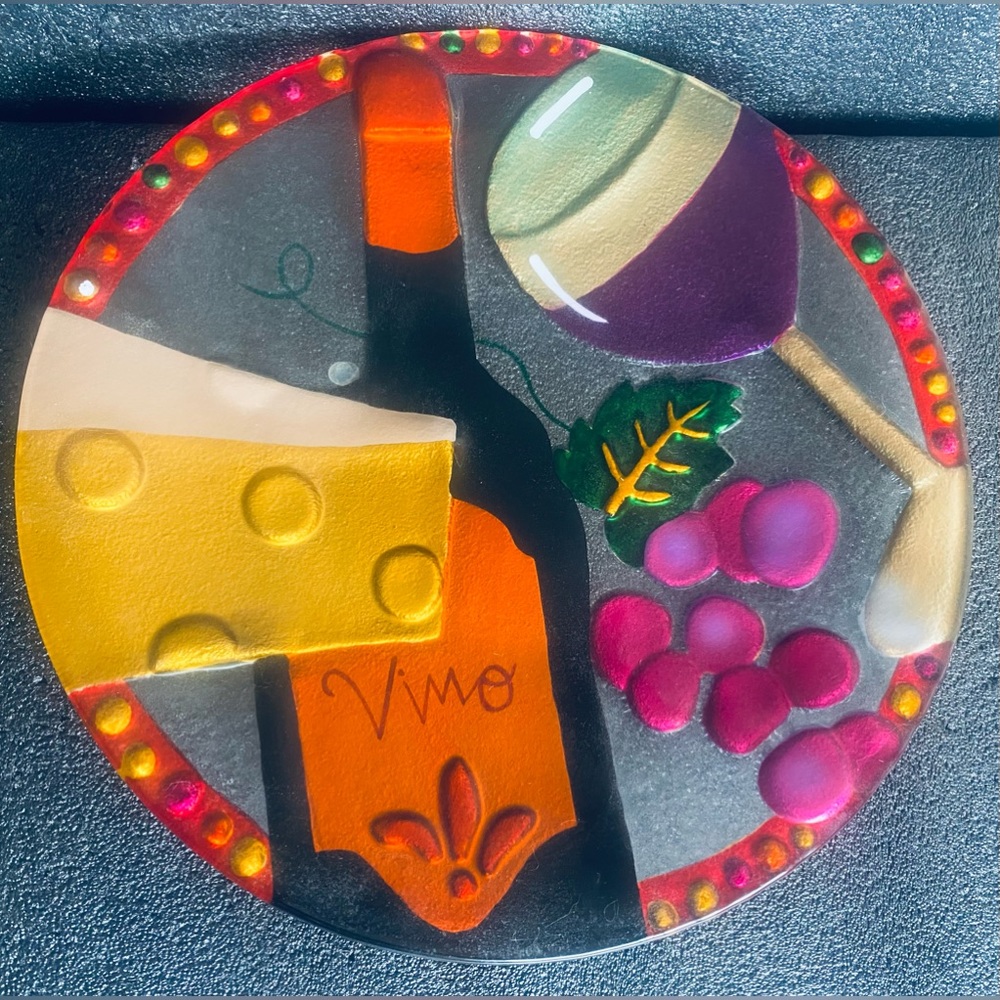 Lori Siebert by Silvestri VINO Wine & Cheese 11" Handblown Plate